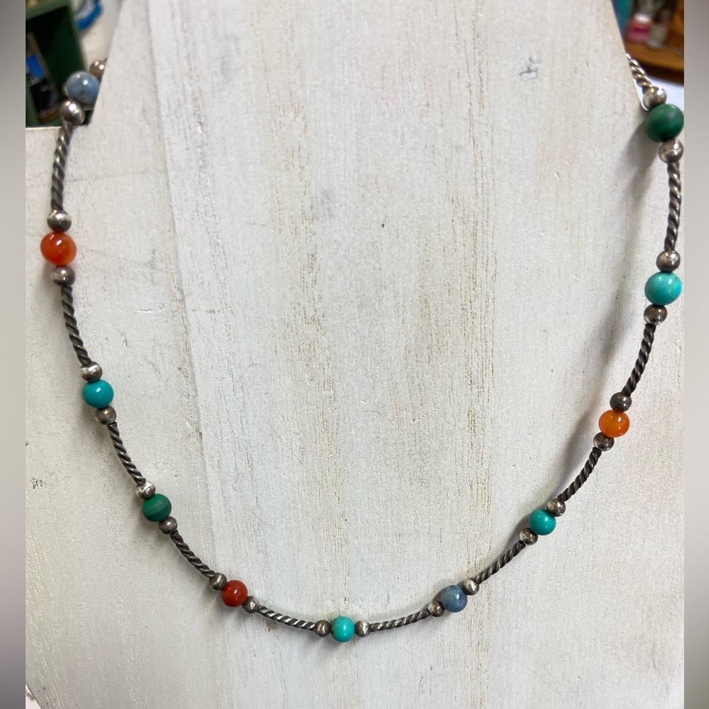 Carolyn Pollack Relios Sterling 16โ Necklace Malachite Turquoise Lapis Amber - Picture 9 of 11